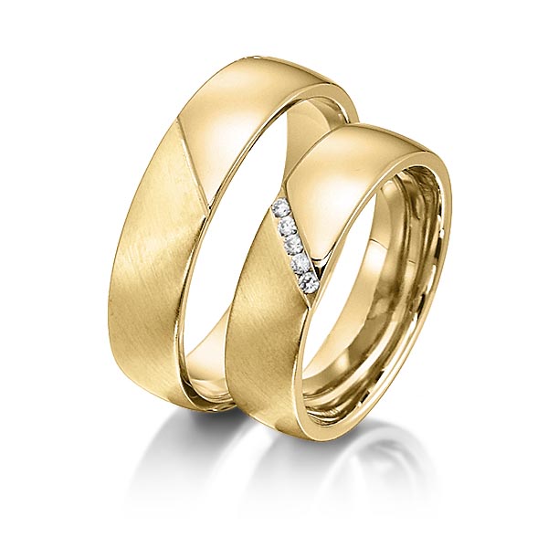 Paar klassische Trauringe/Eheringe in Gelbgold 585 mit zus. 0,05 ct. Brillant tw, si von acredo - S-1148-3 Paar klassische Trauringe/Eheringe in Gelbgold 585 mit zus. 0,05 ct. Brillant tw, si von acredo - S-1148-3