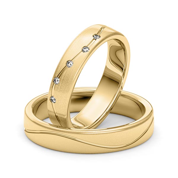 Paar klassische Trauringe/Eheringe in Gelbgold 585 mit zus. 0,05 ct. Brillant tw, si von Merii - M-1270-3 Paar klassische Trauringe/Eheringe in Gelbgold 585 mit zus. 0,05 ct. Brillant tw, si von Merii - M-1270-3