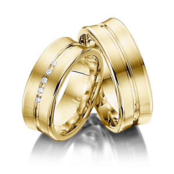 Paar klassische Trauringe/Eheringe in Gelbgold 585 mit zus. 0,05 ct. Brillant tw, si von Steinberg - Q-1233-19 Paar klassische Trauringe/Eheringe in Gelbgold 585 mit zus. 0,05 ct. Brillant tw, si von Steinberg - Q-1233-19