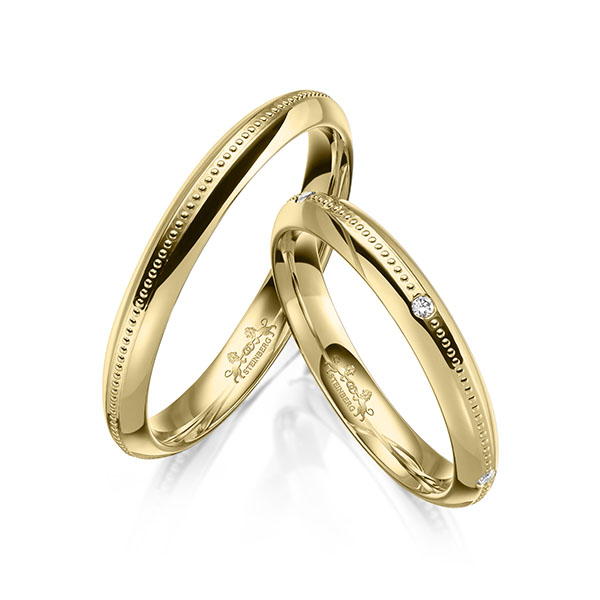 Paar klassische Trauringe/Eheringe in Gelbgold 585 mit zus. 0,05 ct. Brillant tw, si von Steinberg