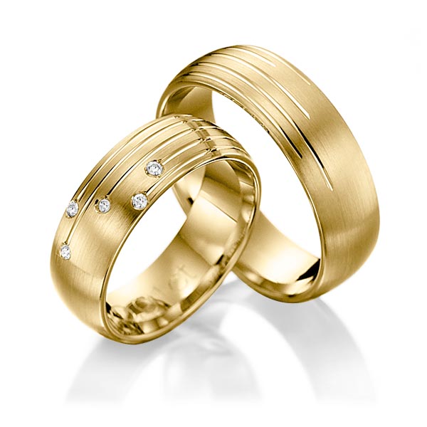Paar klassische Trauringe/Eheringe in Gelbgold 585 mit zus. 0,05 ct. Brillant tw, si von Steinberg - T-1082-2 Paar klassische Trauringe/Eheringe in Gelbgold 585 mit zus. 0,05 ct. Brillant tw, si von Steinberg - T-1082-2