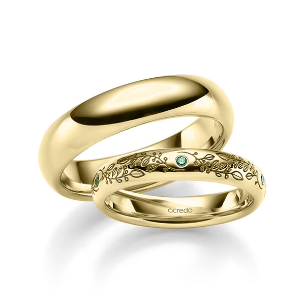 Paar klassische Trauringe/Eheringe in Gelbgold 585 mit zus. 0,05 ct. Brillant von acredo - A-2387-3 Paar klassische Trauringe/Eheringe in Gelbgold 585 mit zus. 0,05 ct. Brillant von acredo - A-2387-3