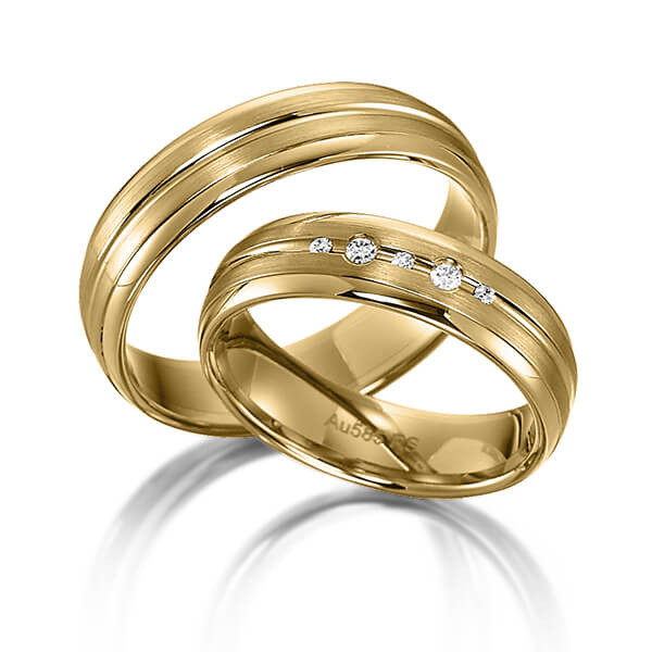 Paar klassische Trauringe/Eheringe in Gelbgold 585 mit zus. 0,064 ct. Brillant tw, si von acredo - S-1164-2