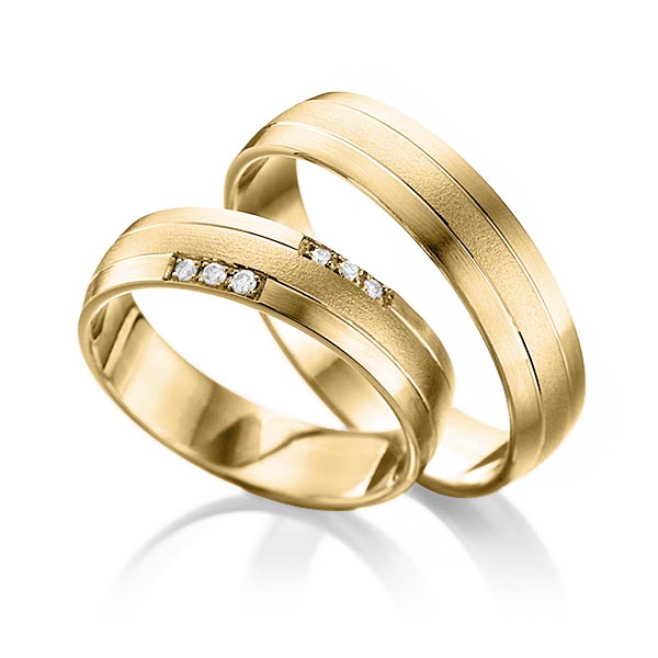 Paar klassische Trauringe/Eheringe in Gelbgold 585 mit zus. 0,06 ct. Brillant tw, si von Merii - M-1157-8 Paar klassische Trauringe/Eheringe in Gelbgold 585 mit zus. 0,06 ct. Brillant tw, si von Merii - M-1157-8