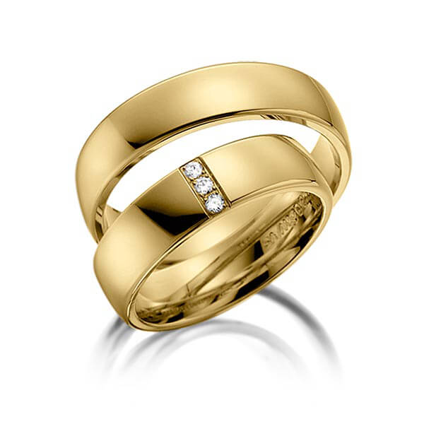 Paar klassische Trauringe/Eheringe in Gelbgold 585 mit zus. 0,06 ct. Brillant tw, si von Merii - M-1177-2 Paar klassische Trauringe/Eheringe in Gelbgold 585 mit zus. 0,06 ct. Brillant tw, si von Merii - M-1177-2