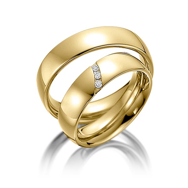 Paar klassische Trauringe/Eheringe in Gelbgold 585 mit zus. 0,06 ct. Brillant tw, si von Steinberg - Q-1110-3 Paar klassische Trauringe/Eheringe in Gelbgold 585 mit zus. 0,06 ct. Brillant tw, si von Steinberg - Q-1110-3