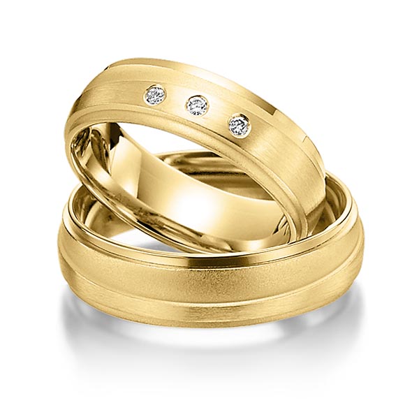 Paar klassische Trauringe/Eheringe in Gelbgold 585 mit zus. 0,06 ct. Brillant tw, si von Steinberg - T-1131-3 Paar klassische Trauringe/Eheringe in Gelbgold 585 mit zus. 0,06 ct. Brillant tw, si von Steinberg - T-1131-3
