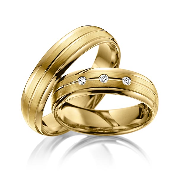 Paar klassische Trauringe/Eheringe in Gelbgold 585 mit zus. 0,06 ct. Brillant tw, si von Steinberg - T-1139-3 Paar klassische Trauringe/Eheringe in Gelbgold 585 mit zus. 0,06 ct. Brillant tw, si von Steinberg - T-1139-3