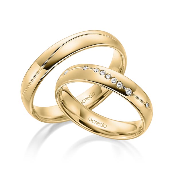 Paar klassische Trauringe/Eheringe in Gelbgold 585 mit zus. 0,072 ct. Brillant tw, si von acredo