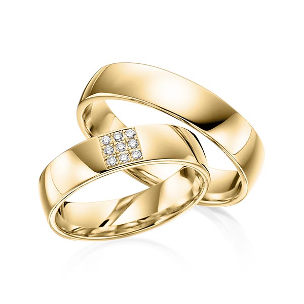 Paar klassische Trauringe/Eheringe in Gelbgold 585 mit zus. 0,072 ct. Brillant tw, si von acredo