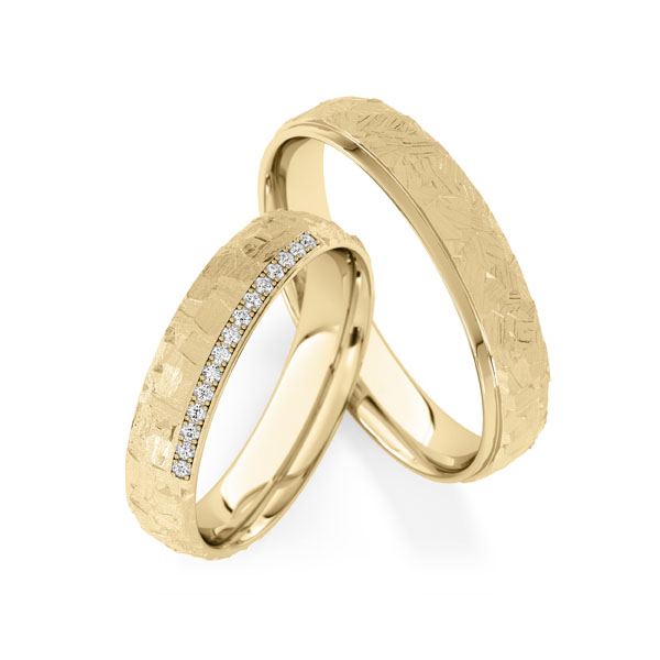 Paar klassische Trauringe/Eheringe in Gelbgold 585 mit zus. 0,075 ct. Brillant tw, si von Steinberg - Q-1803-1 Paar klassische Trauringe/Eheringe in Gelbgold 585 mit zus. 0,075 ct. Brillant tw, si von Steinberg - Q-1803-1