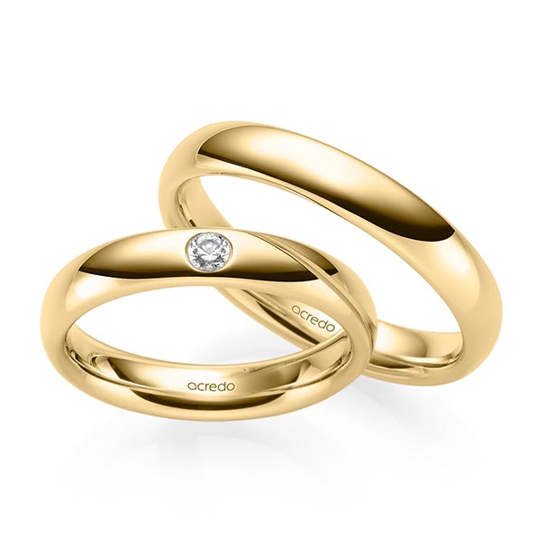 Paar klassische Trauringe/Eheringe in Gelbgold 585 mit zus. 0,07 ct. Brillant tw, si von acredo