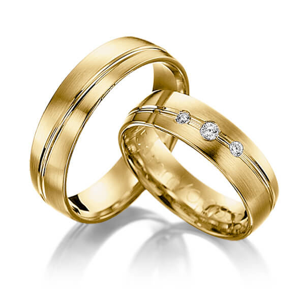 Paar klassische Trauringe/Eheringe in Gelbgold 585 mit zus. 0,08 ct. Brillant tw, si - NP-1038-3