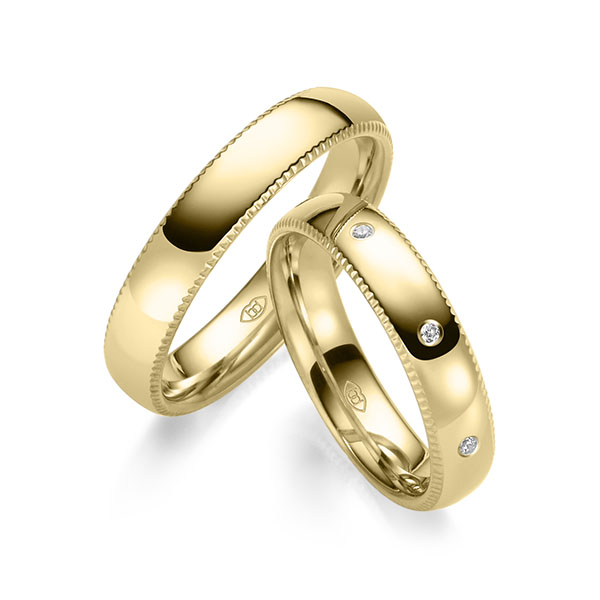 Paar klassische Trauringe/Eheringe in Gelbgold 585 mit zus. 0,08 ct. Brillant tw, si - UQ-1025-12 Paar klassische Trauringe/Eheringe in Gelbgold 585 mit zus. 0,08 ct. Brillant tw, si - UQ-1025-12