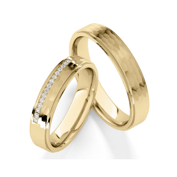 Paar klassische Trauringe/Eheringe in Gelbgold 585 mit zus. 0,09 ct. Brillant tw, si von Steinberg - Q-1808-2 Paar klassische Trauringe/Eheringe in Gelbgold 585 mit zus. 0,09 ct. Brillant tw, si von Steinberg - Q-1808-2