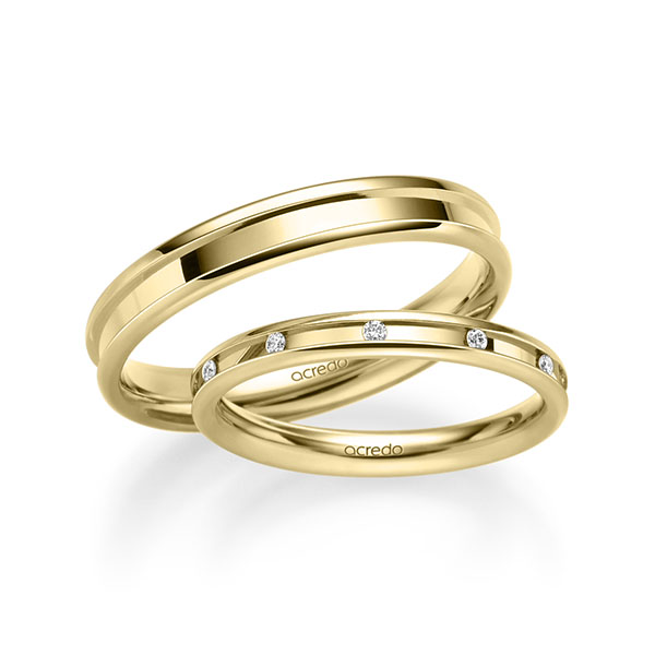 Paar klassische Trauringe/Eheringe in Gelbgold 585 mit zus. 0,11 ct. Brillant tw, si von acredo - A-2227-3 Paar klassische Trauringe/Eheringe in Gelbgold 585 mit zus. 0,11 ct. Brillant tw, si von acredo - A-2227-3