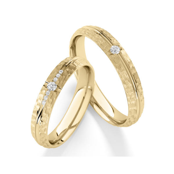 Paar klassische Trauringe/Eheringe in Gelbgold 585 mit zus. 0,11 ct. Brillant tw, si von Steinberg - Q-1809-2 Paar klassische Trauringe/Eheringe in Gelbgold 585 mit zus. 0,11 ct. Brillant tw, si von Steinberg - Q-1809-2