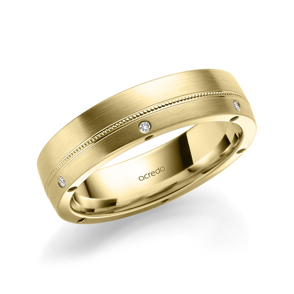 Paar klassische Trauringe/Eheringe in Gelbgold 585 mit zus. 0,12 ct. Brillant tw, si Saphir Blau (A 10) von acredo