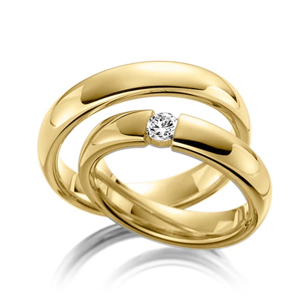 Paar klassische Trauringe/Eheringe in Gelbgold 585 mit zus. 0,12 ct. Brillant tw, si von Steinberg