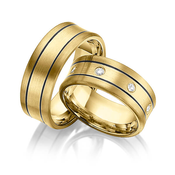 Paar klassische Trauringe/Eheringe in Gelbgold 585 mit zus. 0,12 ct. Brillant tw, vs von Merii - M-1162-2 Paar klassische Trauringe/Eheringe in Gelbgold 585 mit zus. 0,12 ct. Brillant tw, vs von Merii - M-1162-2
