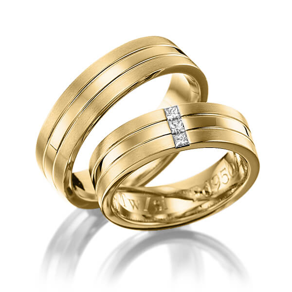 Paar klassische Trauringe/Eheringe in Gelbgold 585 mit zus. 0,12 ct. Prinzess-Diamant tw, si von 123GOLD - Y-1148-6 Paar klassische Trauringe/Eheringe in Gelbgold 585 mit zus. 0,12 ct. Prinzess-Diamant tw, si von 123GOLD - Y-1148-6