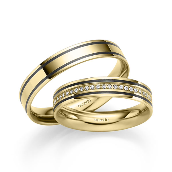 Paar klassische Trauringe/Eheringe in Gelbgold 585 mit zus. 0,135 ct. Brillant tw, si von acredo