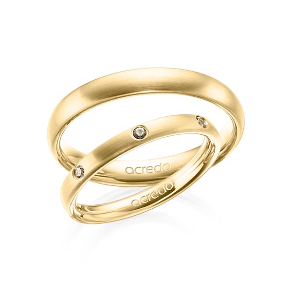 Paar klassische Trauringe/Eheringe in Gelbgold 585 mit zus. 0,14 ct. Brillant cognac von acredo