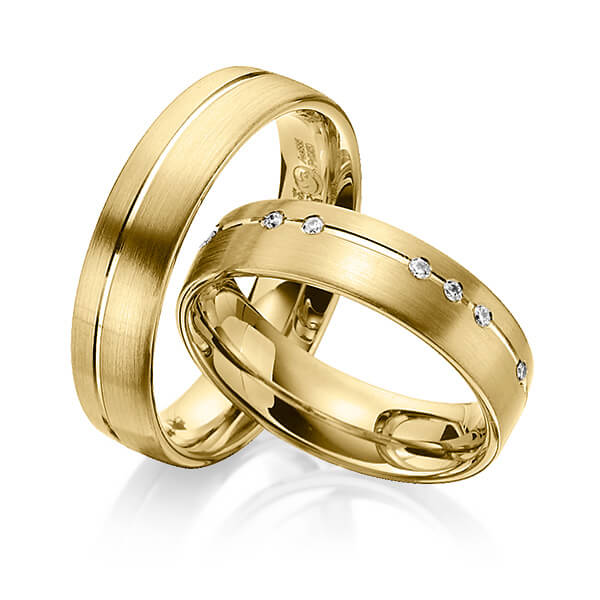 Paar klassische Trauringe/Eheringe in Gelbgold 585 mit zus. 0,14 ct. Brillant tw, si von Steinberg