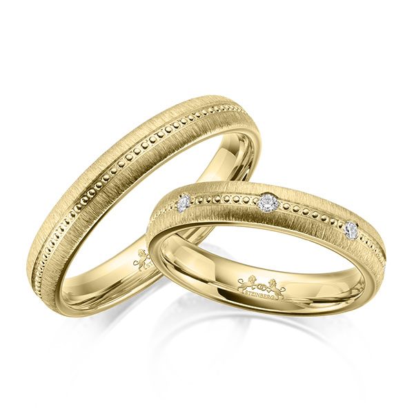 Paar klassische Trauringe/Eheringe in Gelbgold 585 mit zus. 0,16 ct. Brillant tw, si von Steinberg - Q-1647-5 Paar klassische Trauringe/Eheringe in Gelbgold 585 mit zus. 0,16 ct. Brillant tw, si von Steinberg - Q-1647-5