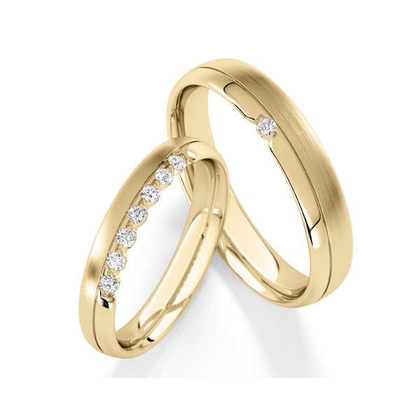 Paar klassische Trauringe/Eheringe in Gelbgold 585 mit zus. 0,16 ct. tw, vs von Steinberg