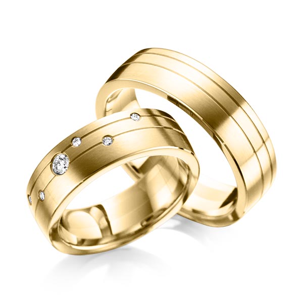 Paar klassische Trauringe/Eheringe in Gelbgold 585 mit zus. 0,18 ct. Brillant tw, si von acredo - A-6021-9 Paar klassische Trauringe/Eheringe in Gelbgold 585 mit zus. 0,18 ct. Brillant tw, si von acredo - A-6021-9