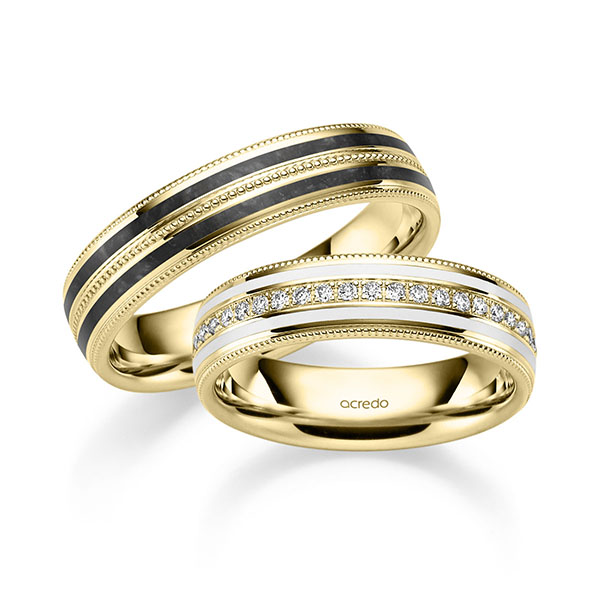 Paar klassische Trauringe/Eheringe in Gelbgold 585 mit zus. 0,192 ct. Brillant tw, si von acredo