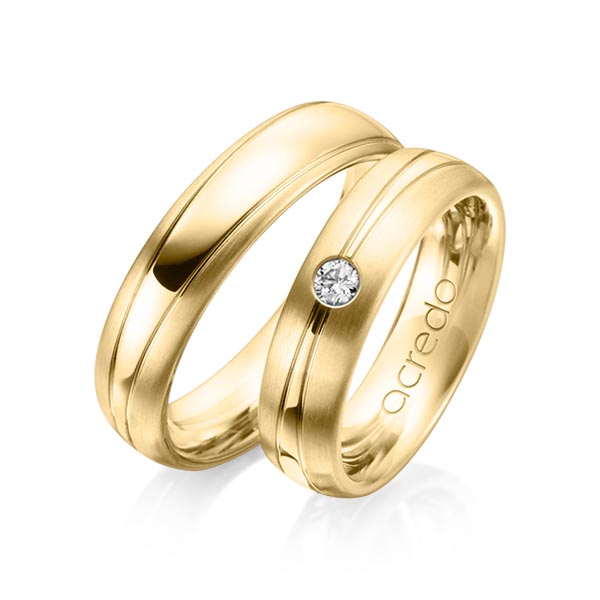 Paar klassische Trauringe/Eheringe in Gelbgold 585 mit zus. 0,1 ct. Brillant tw, si von acredo - A-1149-5