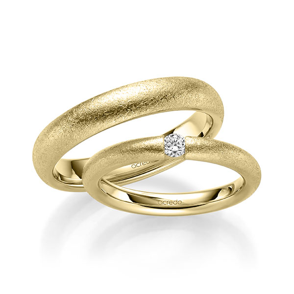 Paar klassische Trauringe/Eheringe in Gelbgold 585 mit zus. 0,1 ct. Brillant tw, si von acredo - A-1959-1 Paar klassische Trauringe/Eheringe in Gelbgold 585 mit zus. 0,1 ct. Brillant tw, si von acredo - A-1959-1