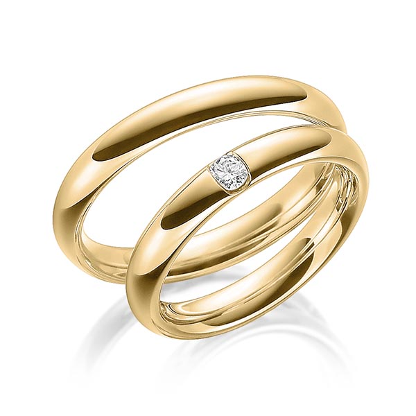 Paar klassische Trauringe/Eheringe in Gelbgold 585 mit zus. 0,1 ct. Brillant tw, si von Steinberg