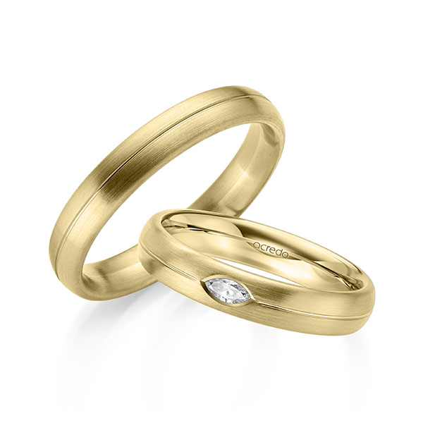 Paar klassische Trauringe/Eheringe in Gelbgold 585 mit zus. 0,1 ct. tw, vs von acredo