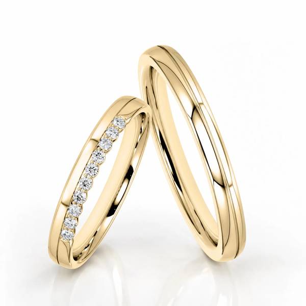 Paar klassische Trauringe/Eheringe in Gelbgold 585 mit zus. 0,1 ct. von Steinberg