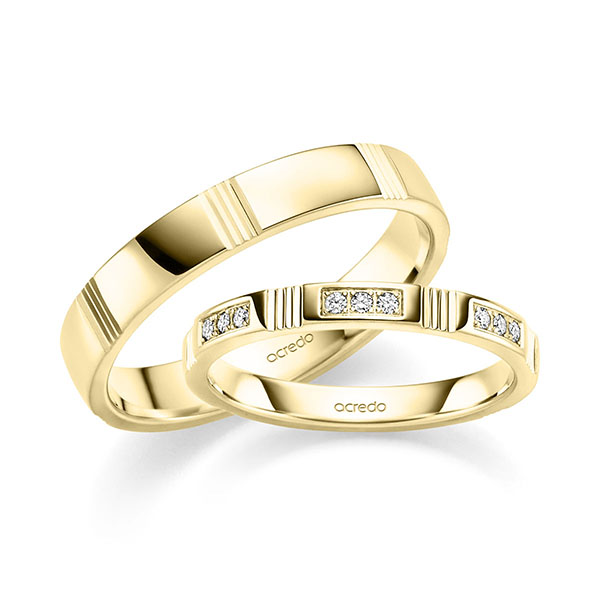 Paar klassische Trauringe/Eheringe in Gelbgold 585 mit zus. 0,21 ct. Brillant tw, si von acredo - S-1426-4 Paar klassische Trauringe/Eheringe in Gelbgold 585 mit zus. 0,21 ct. Brillant tw, si von acredo - S-1426-4