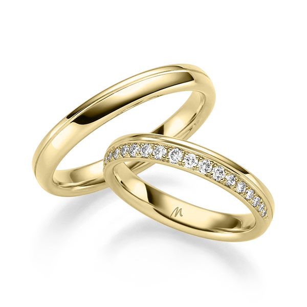 Paar klassische Trauringe/Eheringe in Gelbgold 585 mit zus. 0,271 ct. Brillant tw, vs von Merii - M-1358-2 Paar klassische Trauringe/Eheringe in Gelbgold 585 mit zus. 0,271 ct. Brillant tw, vs von Merii - M-1358-2