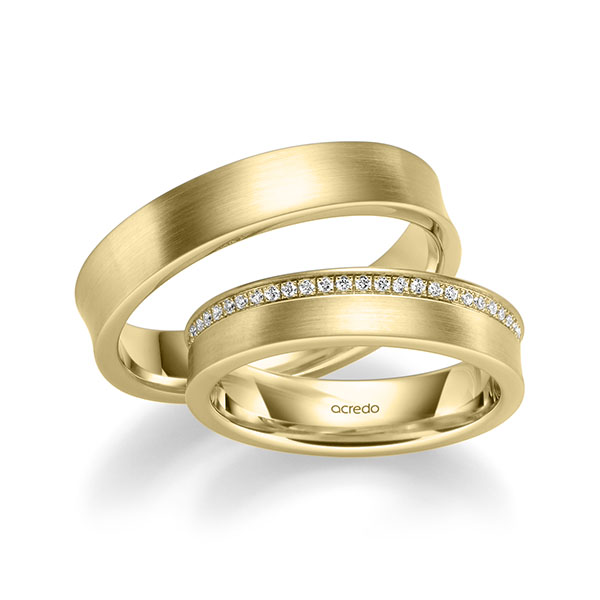 Paar klassische Trauringe/Eheringe in Gelbgold 585 mit zus. 0,28 ct. Brillant tw, si von acredo