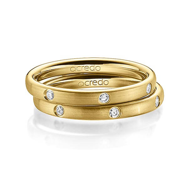 Paar klassische Trauringe/Eheringe in Gelbgold 585 mit zus. 0,28 ct. Brillant tw, si von acredo