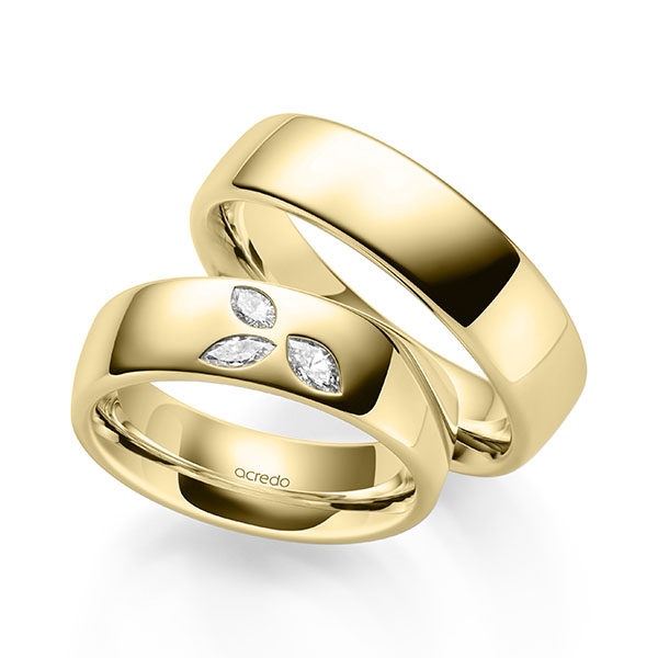 Paar klassische Trauringe/Eheringe in Gelbgold 585 mit zus. 0,28 ct. tw, vs von acredo - A-2148-3 Paar klassische Trauringe/Eheringe in Gelbgold 585 mit zus. 0,28 ct. tw, vs von acredo - A-2148-3