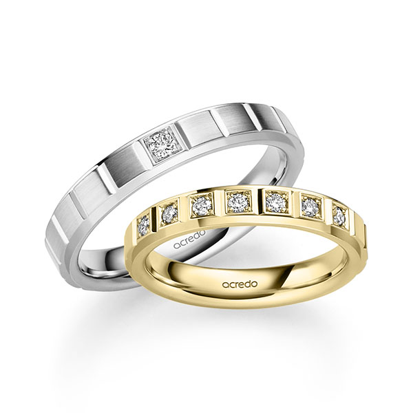 Paar klassische Trauringe/Eheringe in Gelbgold 585 mit zus. 0,2 ct. Brillant tw, si von acredo