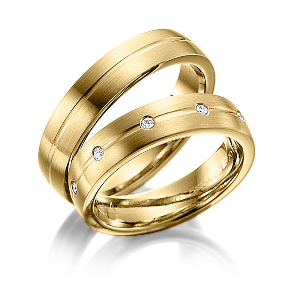 Paar klassische Trauringe/Eheringe in Gelbgold 585 mit zus. 0,2 ct. Brillant tw, si von Merii