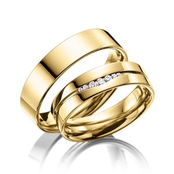 Paar klassische Trauringe/Eheringe in Gelbgold 585 mit zus. 0,338 ct. Brillant tw, si von acredo - A-3004-5 Paar klassische Trauringe/Eheringe in Gelbgold 585 mit zus. 0,338 ct. Brillant tw, si von acredo - A-3004-5