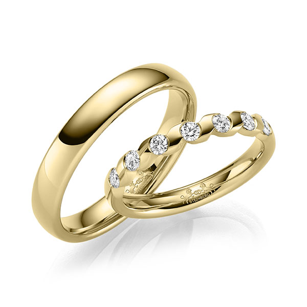 Paar klassische Trauringe/Eheringe in Gelbgold 585 mit zus. 0,35 ct. Brillant tw, si von Steinberg - Q-1680-3 Paar klassische Trauringe/Eheringe in Gelbgold 585 mit zus. 0,35 ct. Brillant tw, si von Steinberg - Q-1680-3