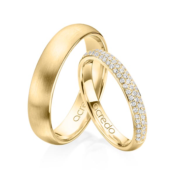 Paar klassische Trauringe/Eheringe in Gelbgold 585 mit zus. 0,38 ct. Brillant tw, si von acredo - A-1371-2