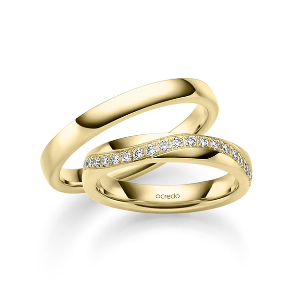Paar klassische Trauringe/Eheringe in Gelbgold 585 mit zus. 0,3 ct. Brillant tw, si von acredo