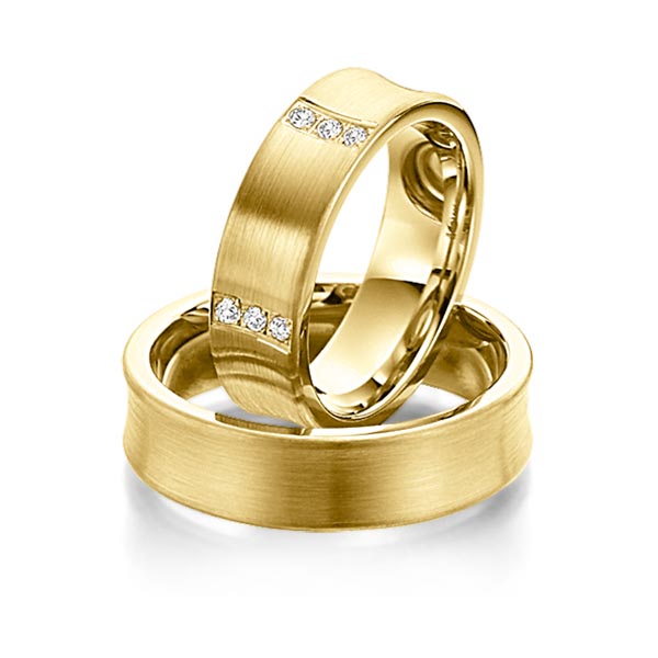 Paar klassische Trauringe/Eheringe in Gelbgold 585 mit zus. 0,3 ct. Brillant tw, si von Steinberg - Q-1120-1 Paar klassische Trauringe/Eheringe in Gelbgold 585 mit zus. 0,3 ct. Brillant tw, si von Steinberg - Q-1120-1