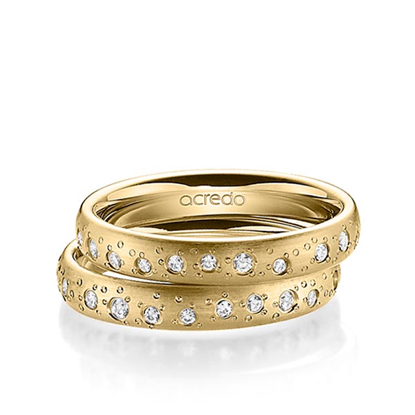 Paar klassische Trauringe/Eheringe in Gelbgold 585 mit zus. 0,442 ct. Brillant tw, si von acredo